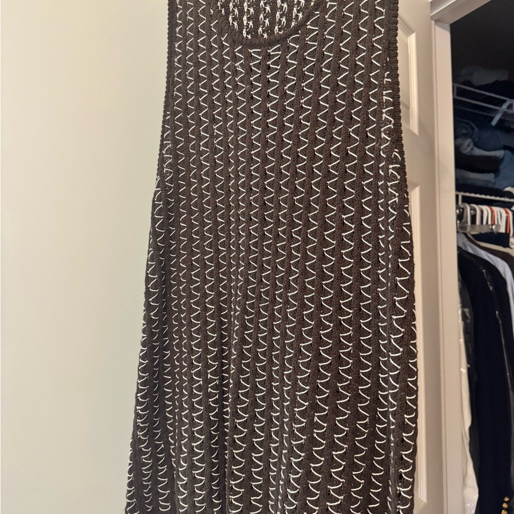 Zara Brown and White Knit crocheted Mini Dress/Cover-up